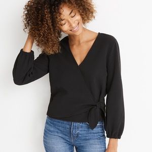 Madewell Texture & Thread Size S Black Crepe Wrap Top